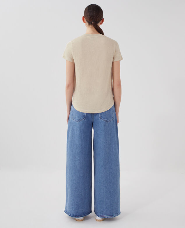 SARAH - Linen V-neck t-shirt J020 beige lining