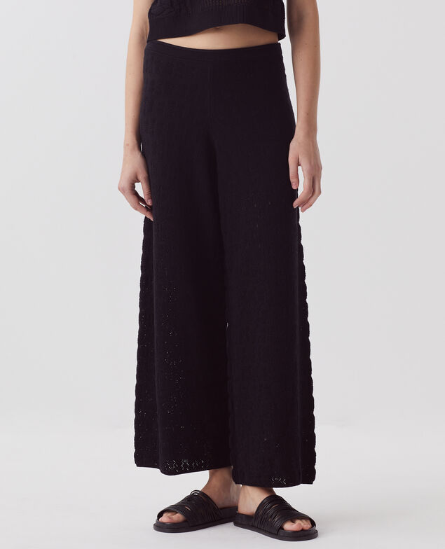 Textured cotton crochet wide leg trousers H091 black beauty