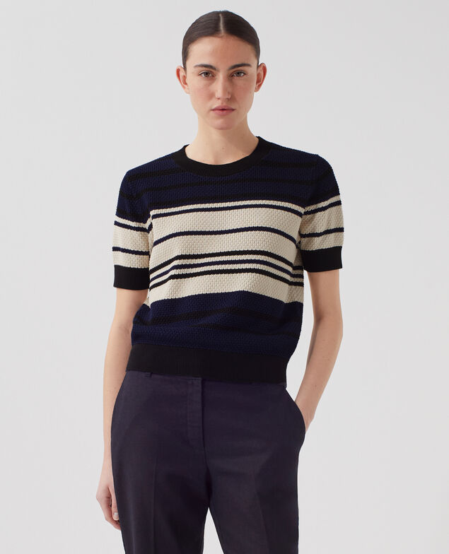 Short-sleeve cotton jumper J695 st ecru navy