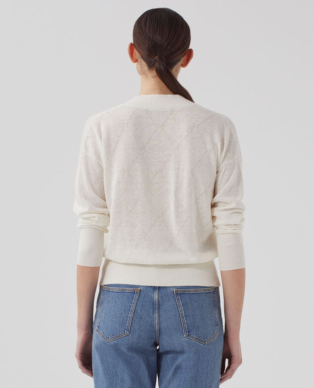 Long-sleeve V-neck jumper H013 gardenia