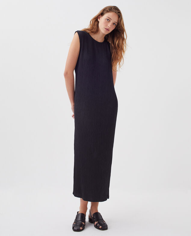 Textured sleeveless maxi dress H091 black beauty