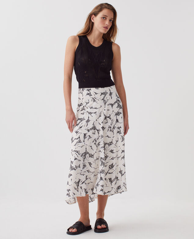 Silky asymmetric maxi skirt J301 flower camo ecru