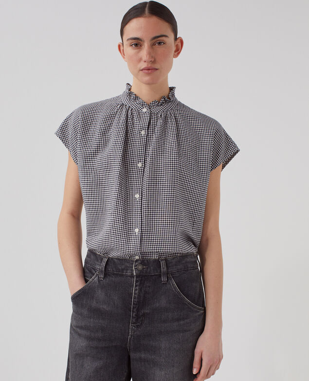 Frilly sleeveless shirt J093 gingham check