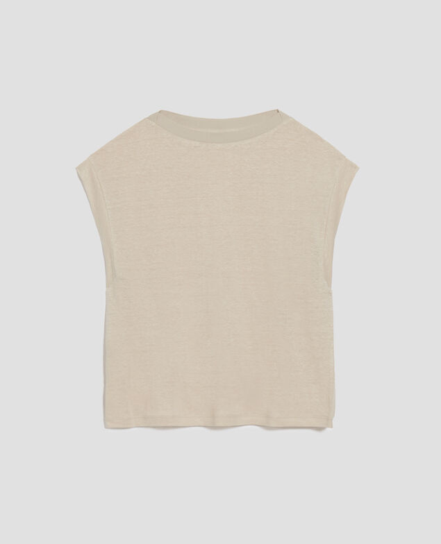KARO - Boxy linen t-shirt J020 beige lining