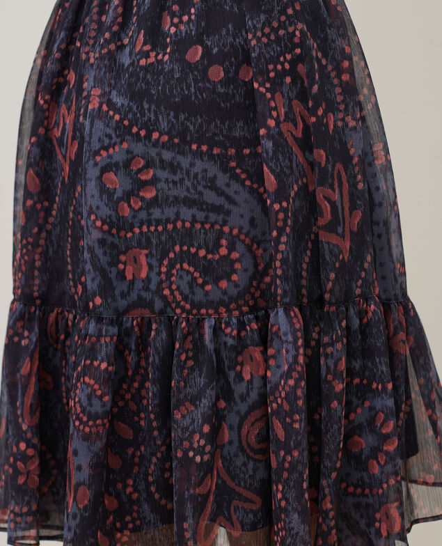 Silky mini skirt A683 print ikat navy