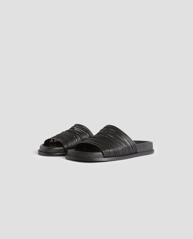 Flat leather sandals H091 black beauty