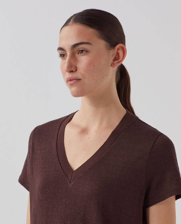 SARAH - Linen V-neck t-shirt U190 wine