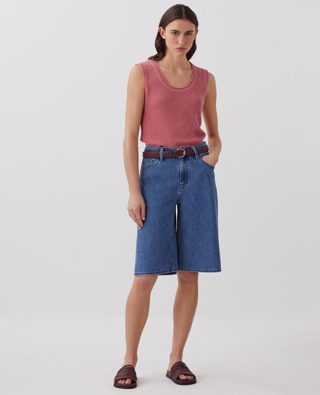 Long linen tank top J130 baroque rose