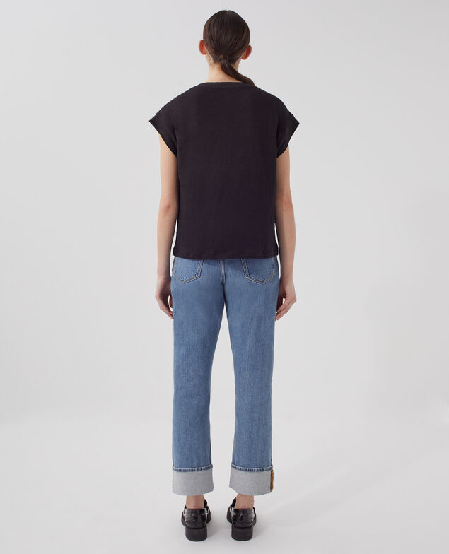 KARO - Boxy linen t-shirt H091 black beauty