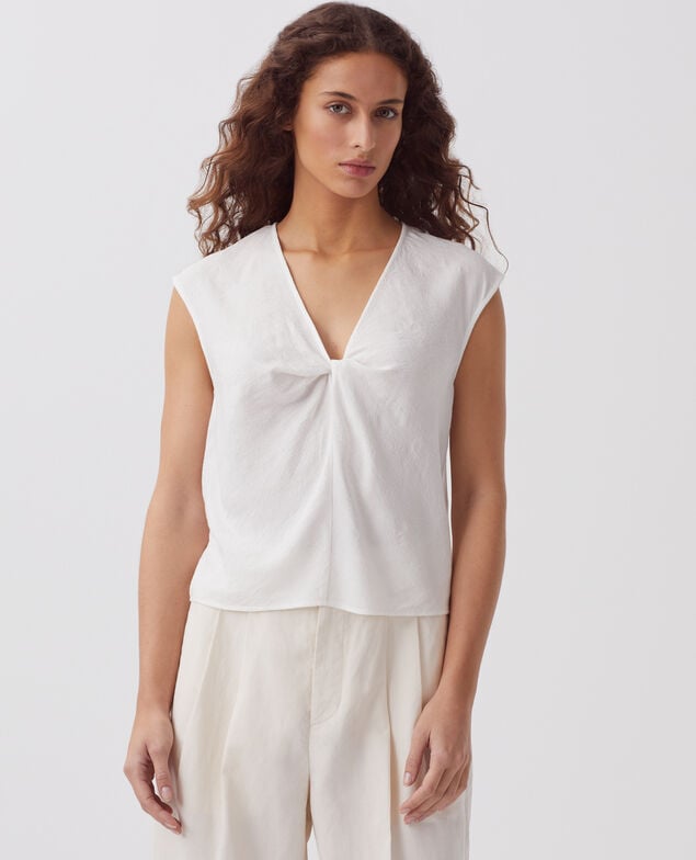 Loose cable knit vest top H003 white