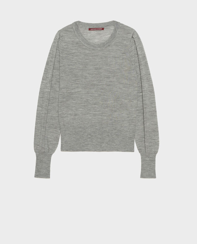 Round neck merino wool jumper Light grey melange