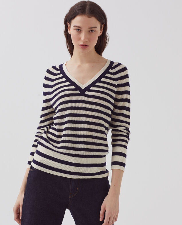 Linen V-neck jumper H693 thin baritone