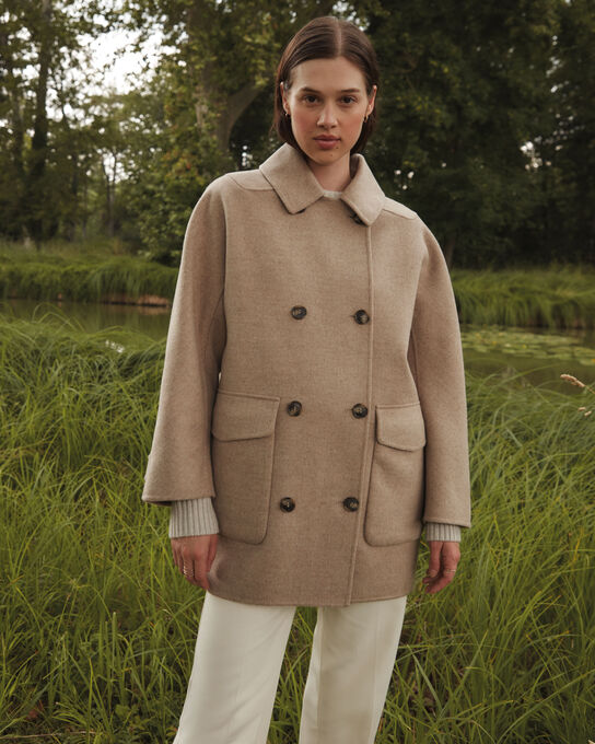 Double-faced wool and cashmere pea coat A304 NATURAL