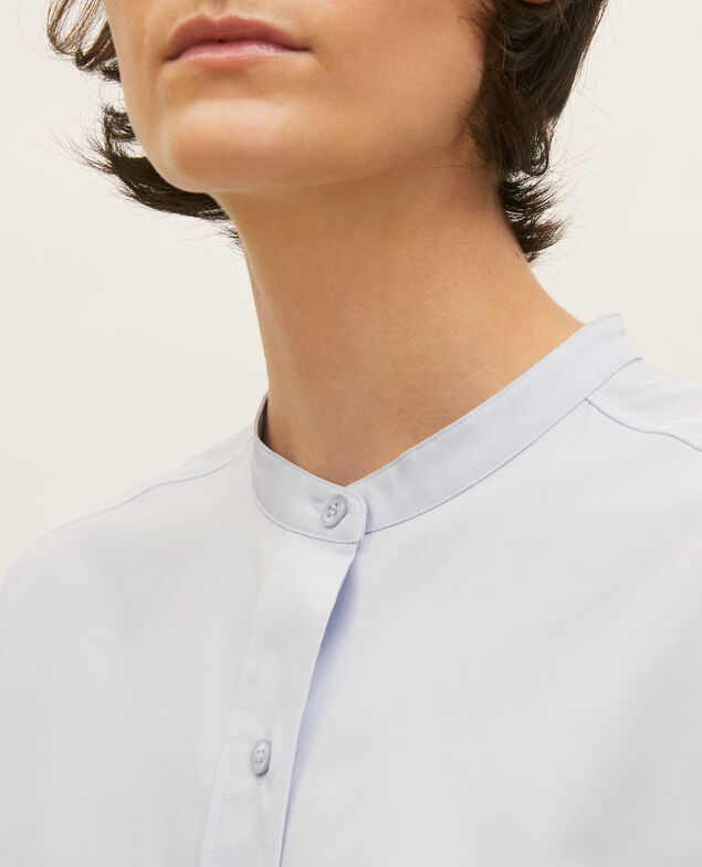 Collarless shirt in cotton poplin Heather