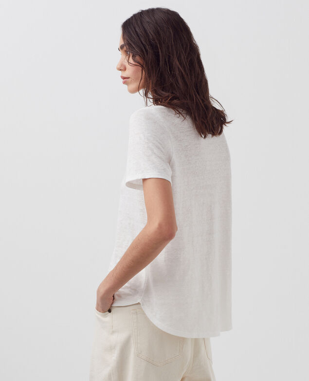 SARAH - Linen V-neck t-shirt H001 brillant white
