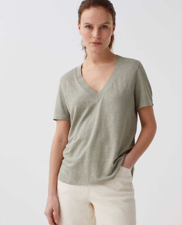 SARAH - Linen V-neck t-shirt H050 vetiver
