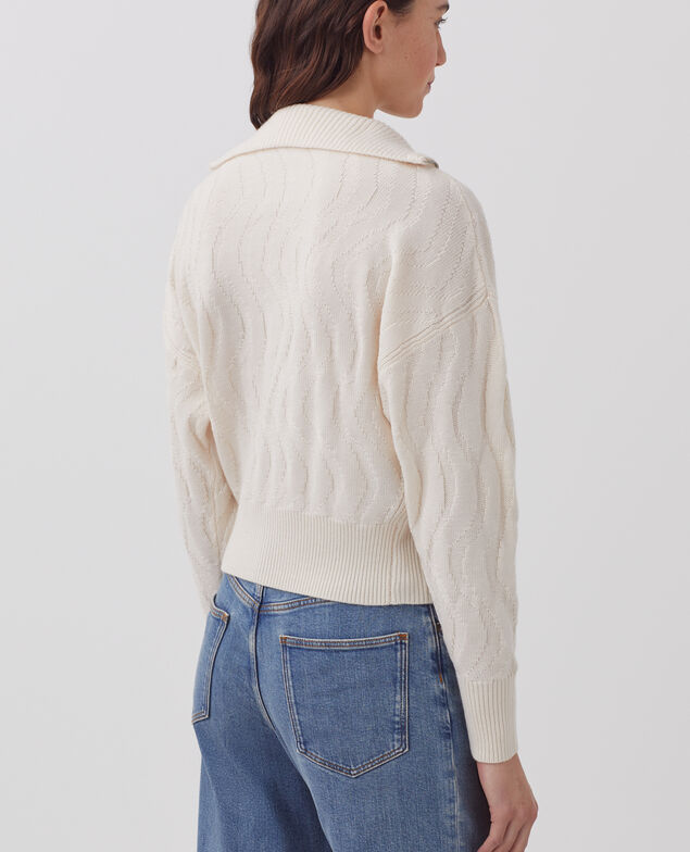 Zip-up merino wool cardigan I307 ecru