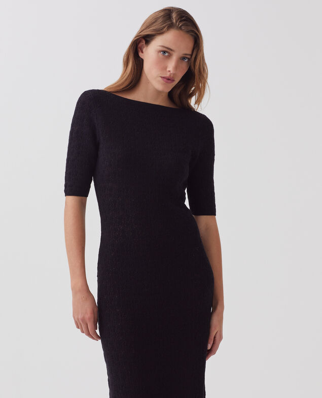 Textured cotton crochet maxi dress H091 black beauty