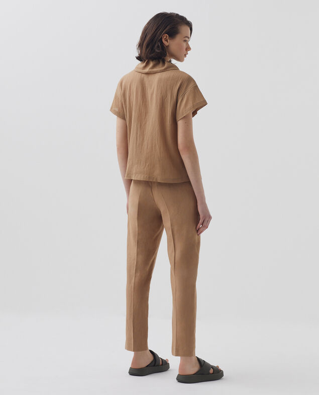 Frilly pleated cotton blouse H330 tiger's eye