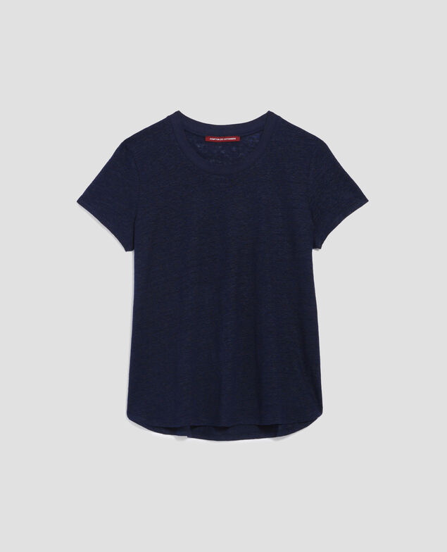 AMANDINE -  Linen round neck t-shirt H695 night sky 4ste052f05