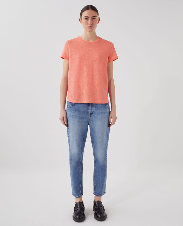 AMANDINE: linen round neck t-shirt U120 pink