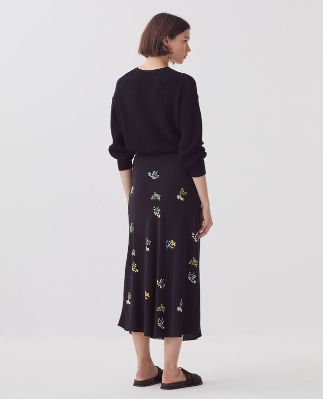 Silky midi skirt J091 fl bouquet black