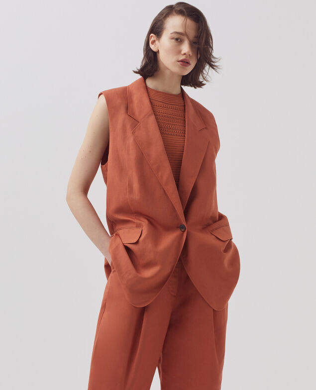 Sleeveless blazer H350 amber brown