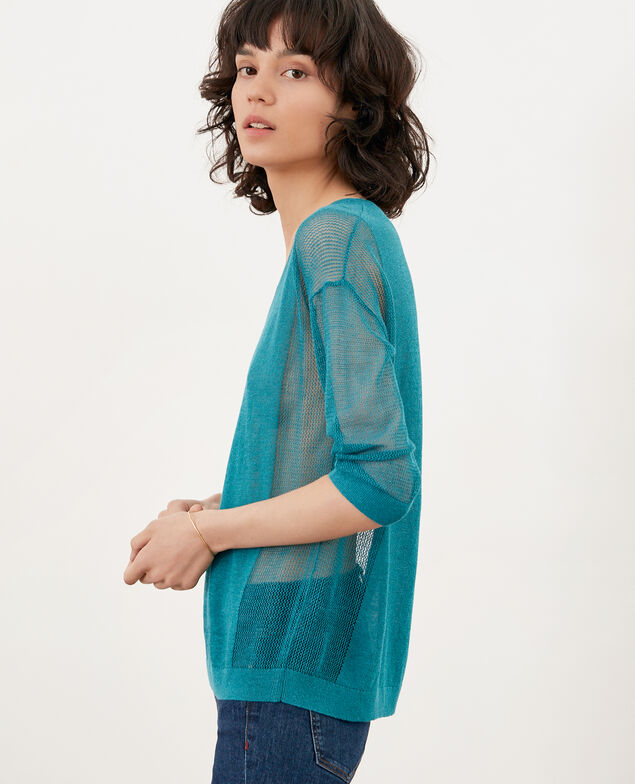 Jumper with open knit details Pacific green