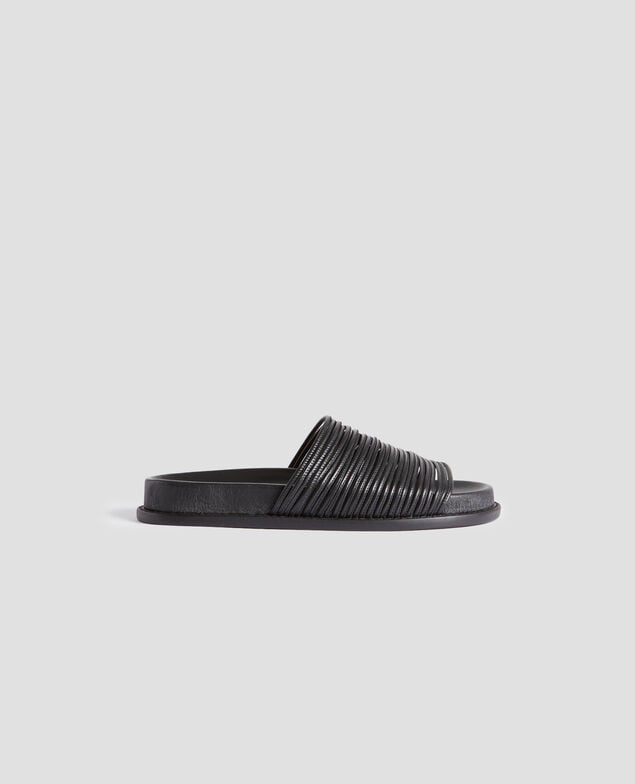 Flat leather sandals H091 black beauty