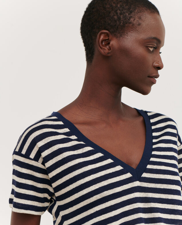 SARAH - Linen V-neck t-shirt 123 stripes heather