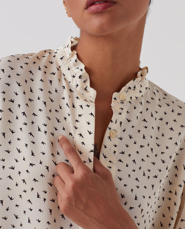 Fluid ruffled shirt I018 print birdy