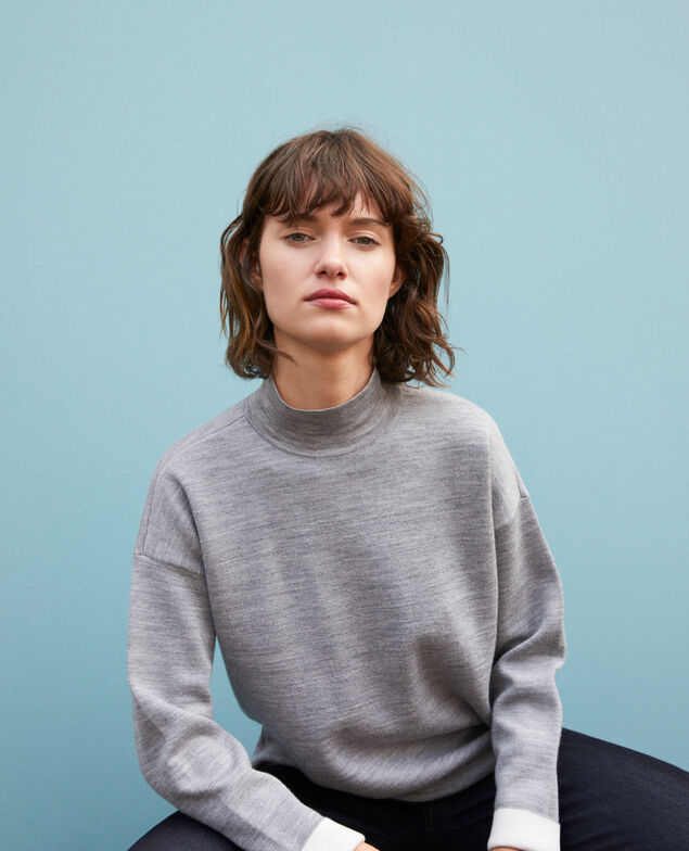Double-sided merino wool jumper Light heather grey/off white