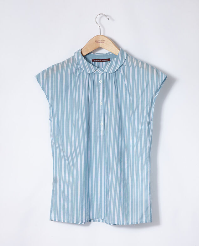 Shirt with round collar Adriatic/off white stripes