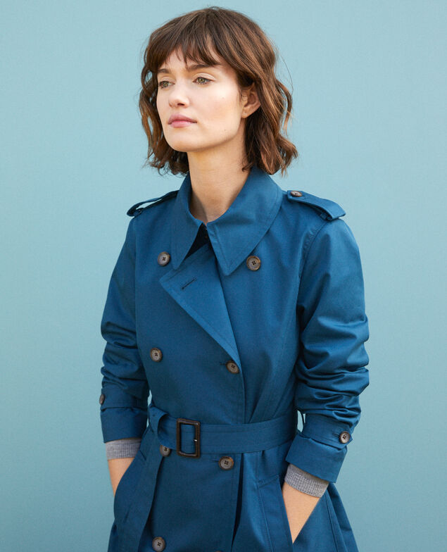 Mid-length trench coat Majolica blue