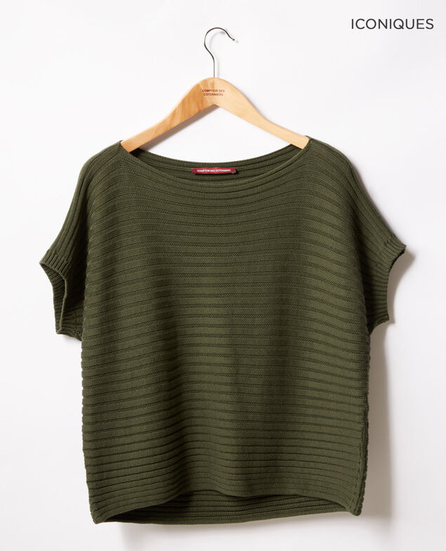 Short-sleeved seamless ribbed knit jumper Laurel green