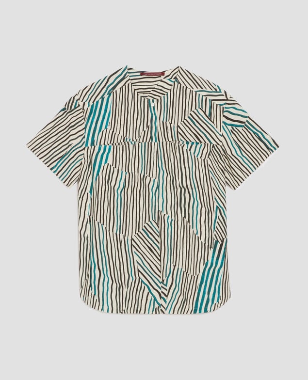 Zebra print flowing shirt J014 big zebra ecru