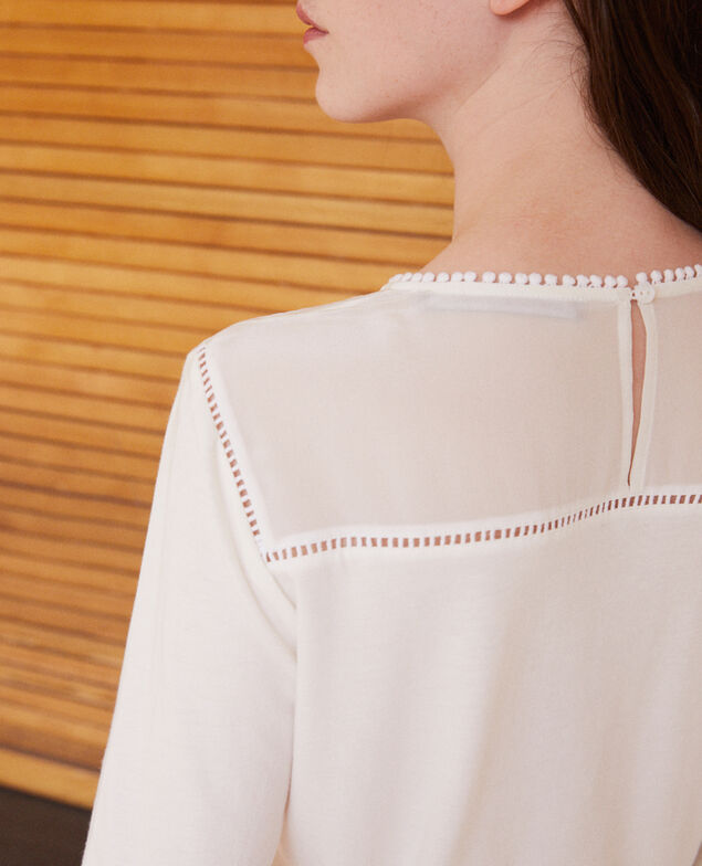  Bimaterial T-shirt with pompom details White