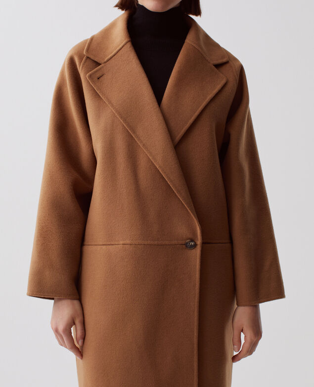 Double-sided long coat I340 toasted coconut