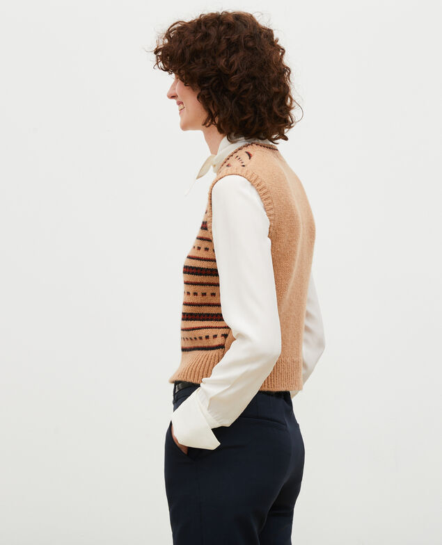 Sleeveless alpaca wool jacquard jumper Jacquard taupe black brandybrown