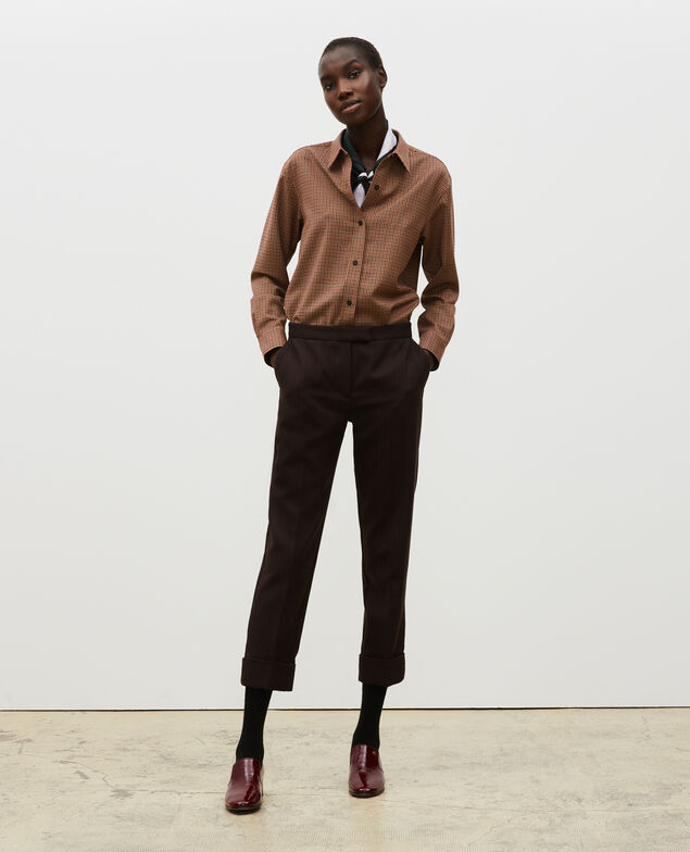 Fine wool boyfriend shirt Little check latte