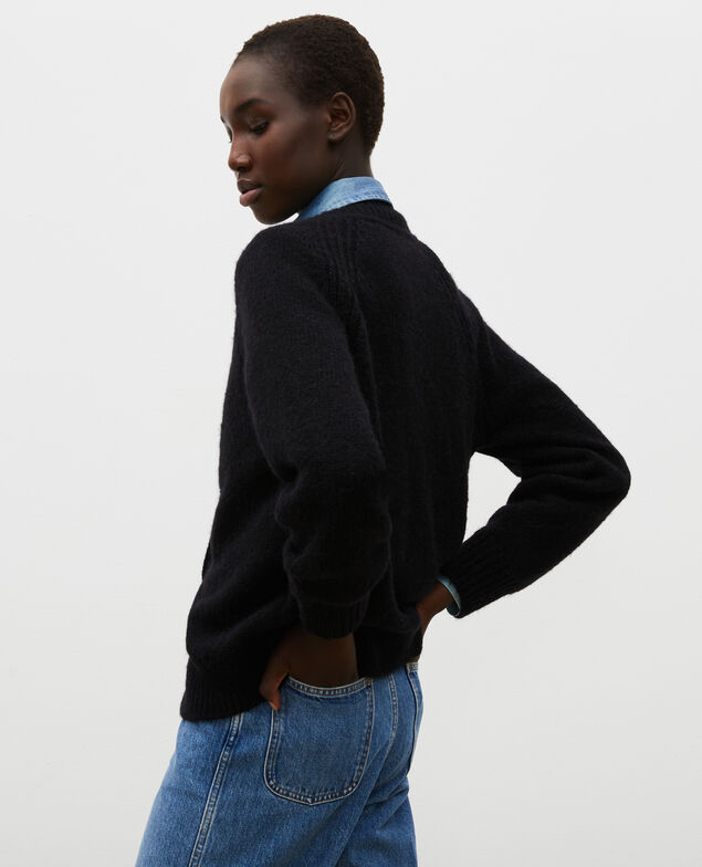Oversize V-neck wool cardigan Black beauty