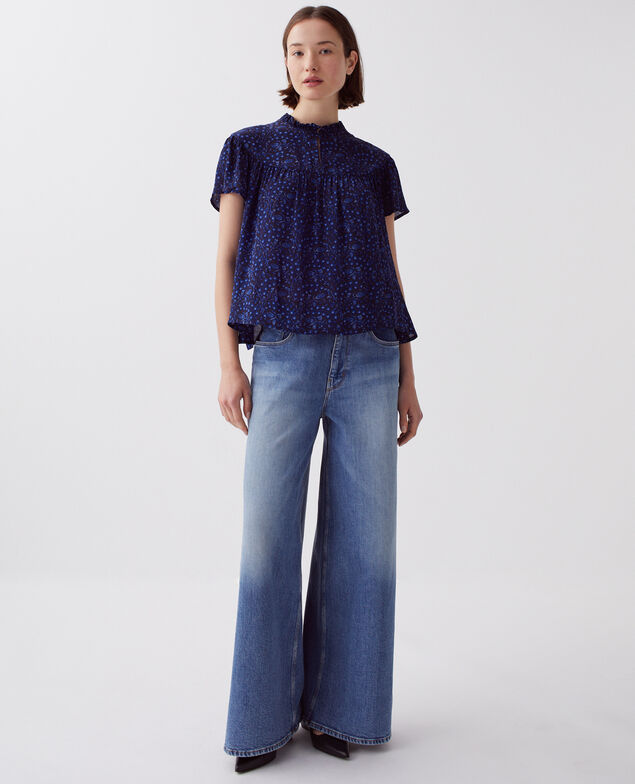 Short-sleeve Fluid blouse I662 batik navy
