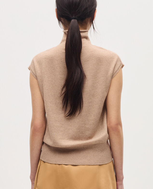 Sleeveless cashmere jumper  K321 tan st pumpkin