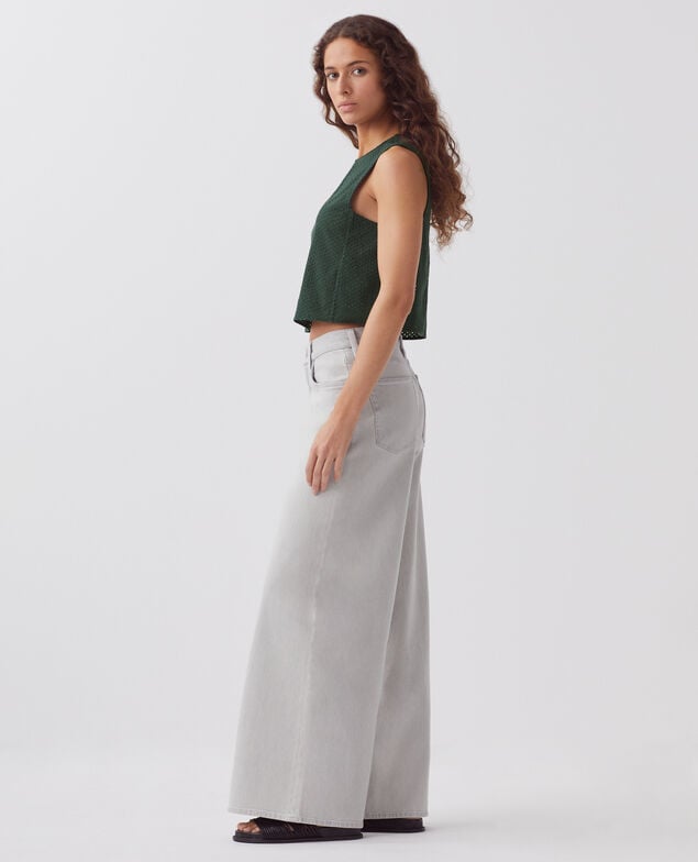 Embroidered cotton vest top J590 spruce green