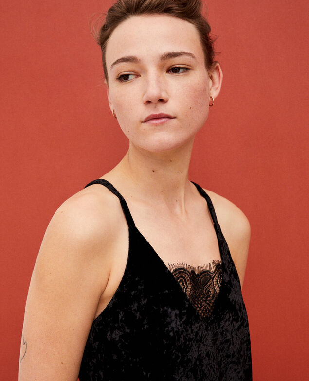 Velvet and lace dress Black
