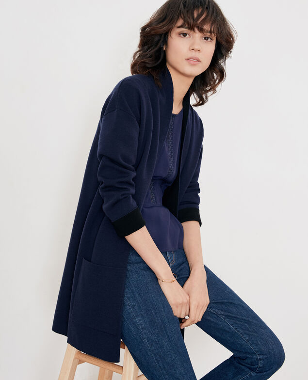 Reversible wool cardigan  Marine/black