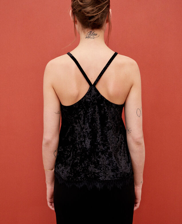 Velvet vest with lace Black