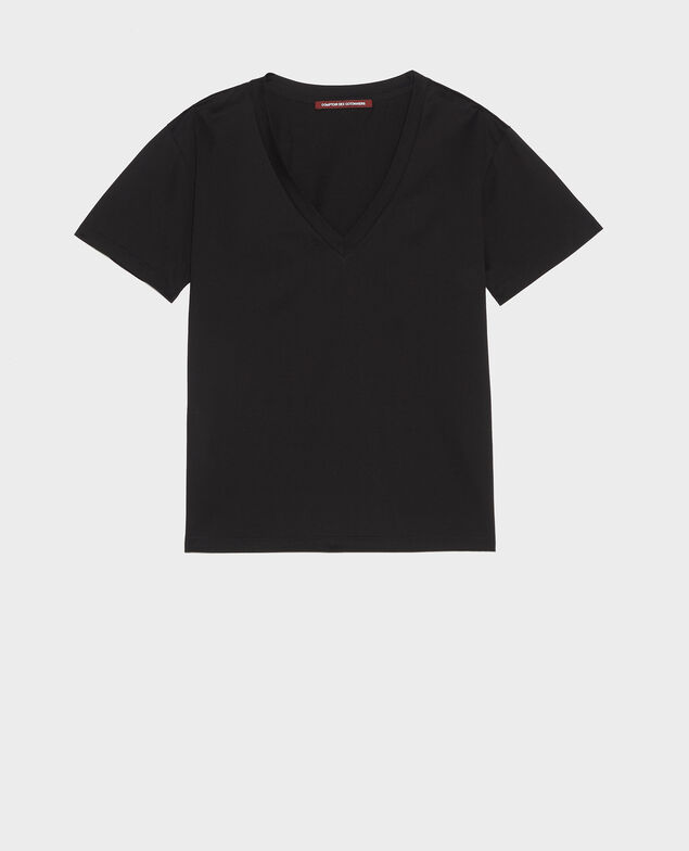 V-neck cotton t-shirt Black beauty