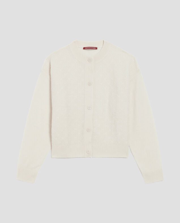 Cardigan with decorative stitching I010 glass green beige