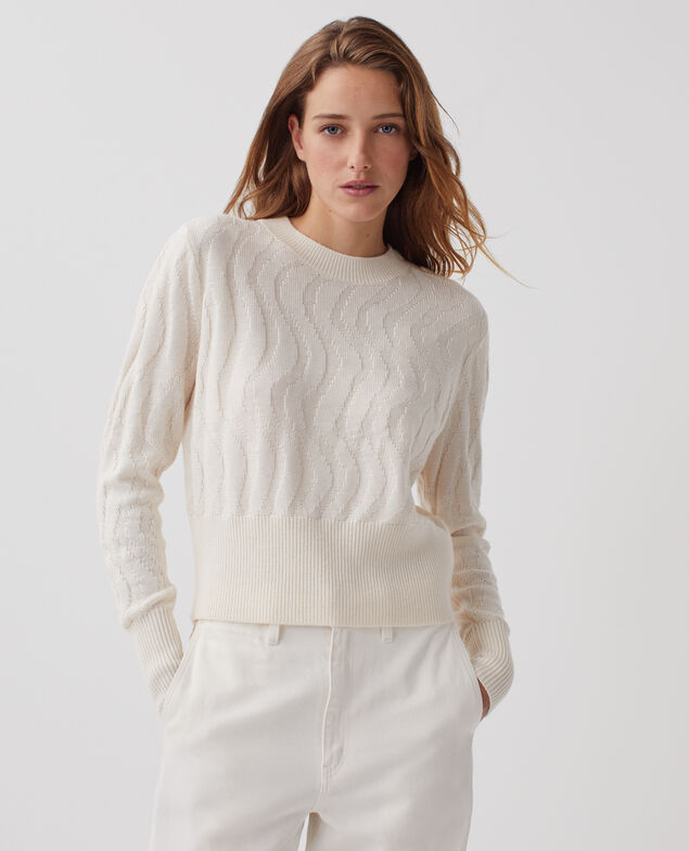 Round neck merino wool jumper I307 ecru